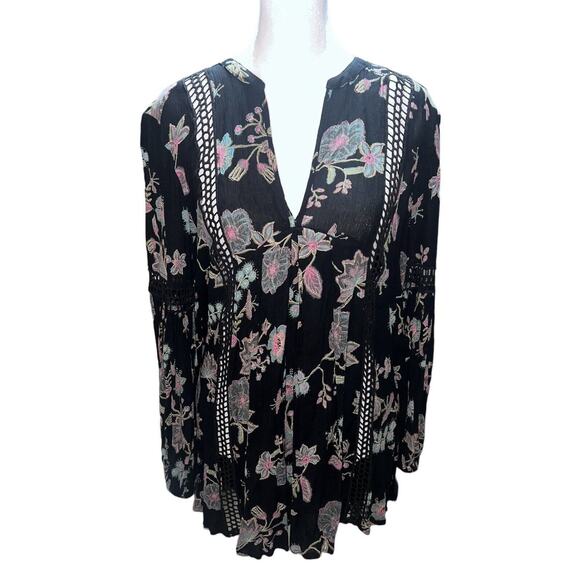 Free People Tops - Free People Womens Black Floral Oversized Just The Two Of Us Tunic Top/Dress, XS